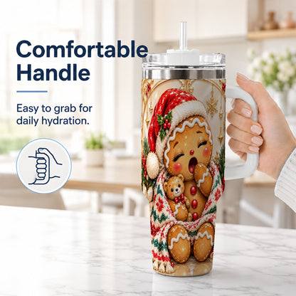 #pl[40oz|White] Cozy Gingerbread 40oz Tumbler with Handle, Christmas Travel Cup