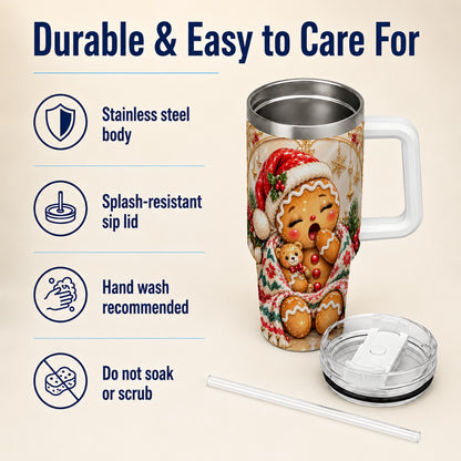 Cozy Gingerbread 40oz Tumbler with Handle, Christmas Travel Cup