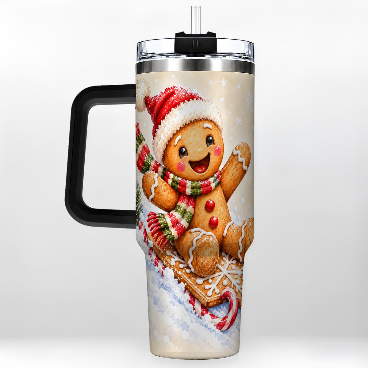 #pl[40oz|Black] Gingerbread Sledding 40oz Tumbler, Christmas Stainless Steel Travel Cup