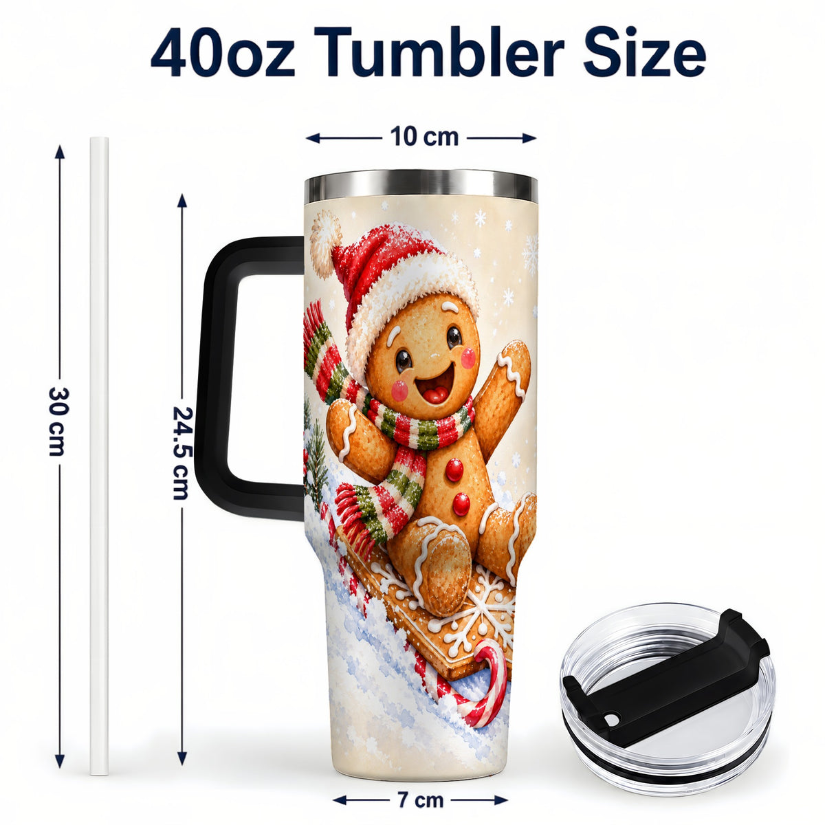 #pl[40oz|Black] Gingerbread Sledding 40oz Tumbler, Christmas Stainless Steel Travel Cup