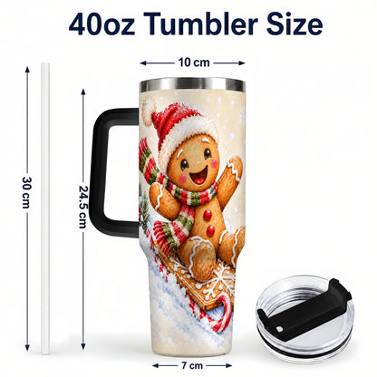#pl[40oz|Black] Gingerbread Sledding 40oz Tumbler, Christmas Stainless Steel Travel Cup