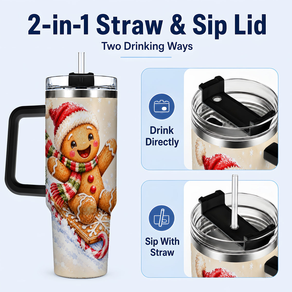 #pl[40oz|Black] Gingerbread Sledding 40oz Tumbler, Christmas Stainless Steel Travel Cup