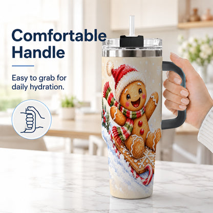 #pl[40oz|Black] Gingerbread Sledding 40oz Tumbler, Christmas Stainless Steel Travel Cup