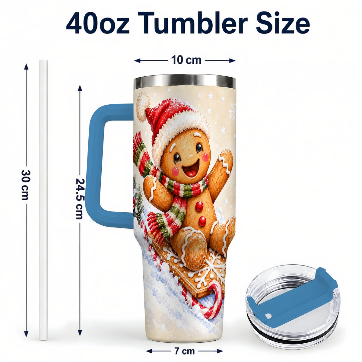 #pl[40oz|Blue] Gingerbread Sledding 40oz Tumbler, Christmas Stainless Steel Travel Cup
