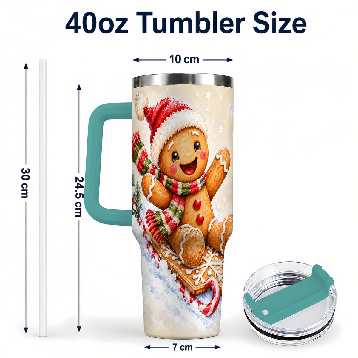 #pl[40oz|Green] Gingerbread Sledding 40oz Tumbler, Christmas Stainless Steel Travel Cup
