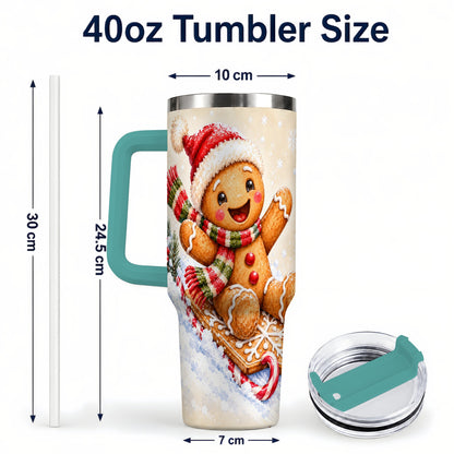 #pl[40oz|Green] Gingerbread Sledding 40oz Tumbler, Christmas Stainless Steel Travel Cup