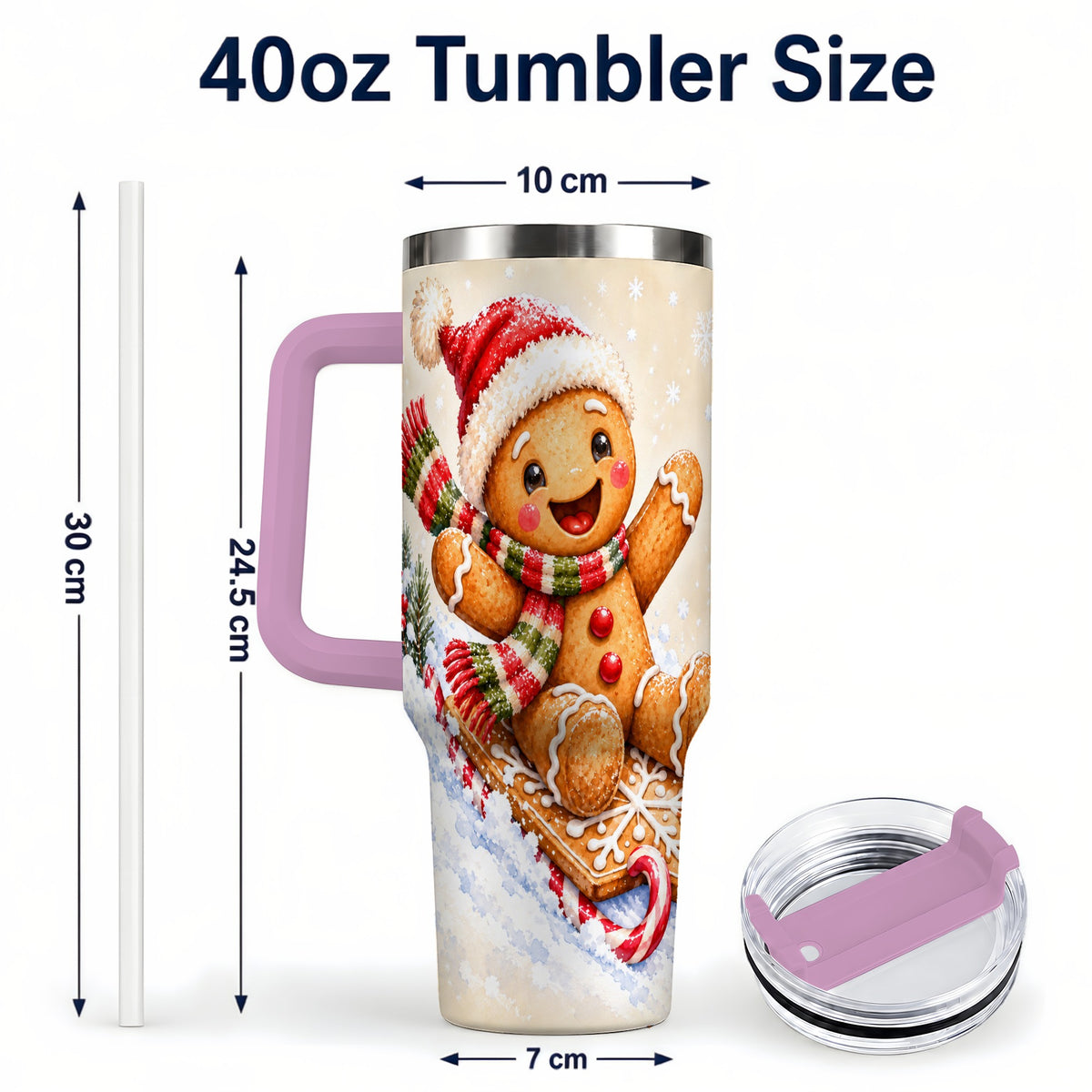 #pl[40oz|Pink] Gingerbread Sledding 40oz Tumbler, Christmas Stainless Steel Travel Cup