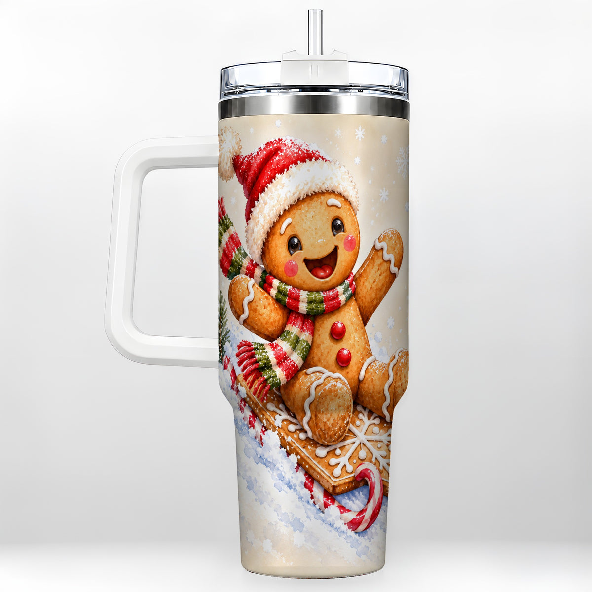Gingerbread Sledding 40oz Tumbler, Christmas Stainless Steel Travel Cup