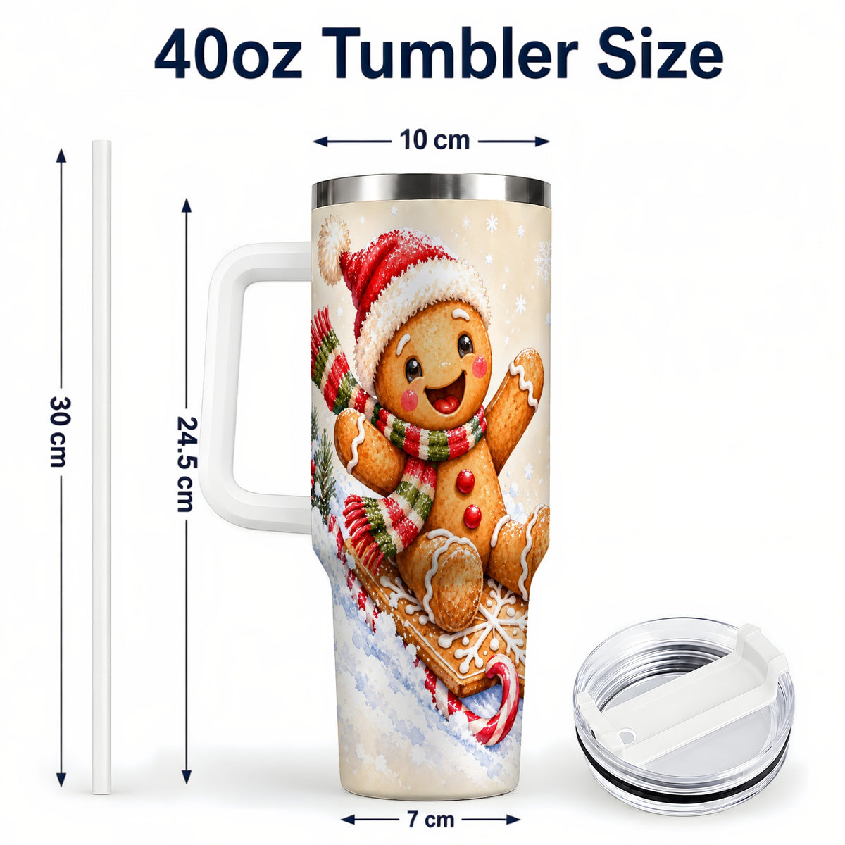 #pl[40oz|White] Gingerbread Sledding 40oz Tumbler, Christmas Stainless Steel Travel Cup