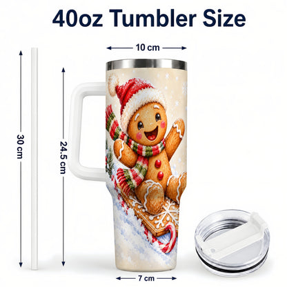 #pl[40oz|White] Gingerbread Sledding 40oz Tumbler, Christmas Stainless Steel Travel Cup