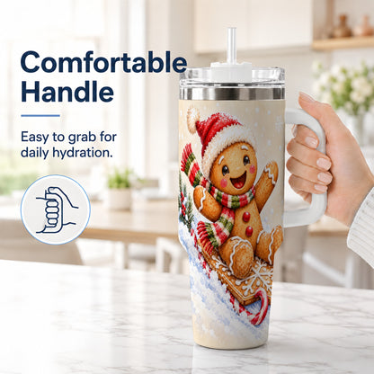 #pl[40oz|White] Gingerbread Sledding 40oz Tumbler, Christmas Stainless Steel Travel Cup