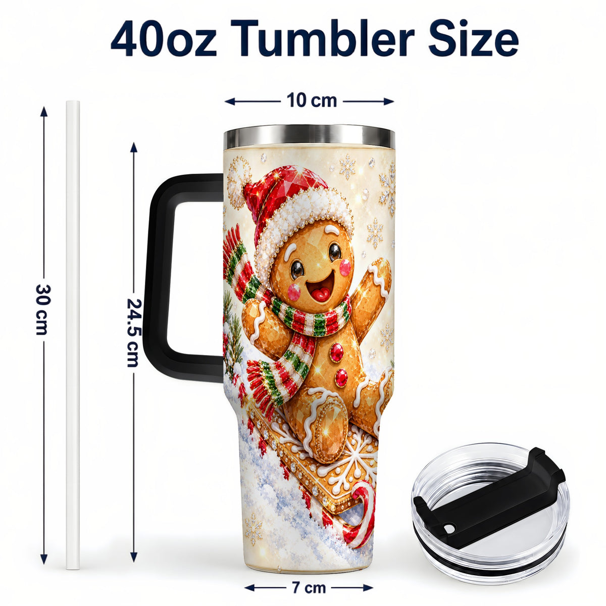 #pl[40oz|Black] Jeweled Gingerbread 40oz Tumbler, Christmas Stainless Steel Travel Cup