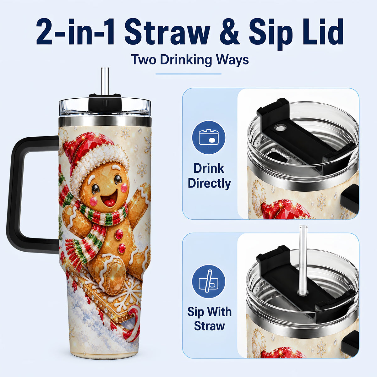 #pl[40oz|Black] Jeweled Gingerbread 40oz Tumbler, Christmas Stainless Steel Travel Cup