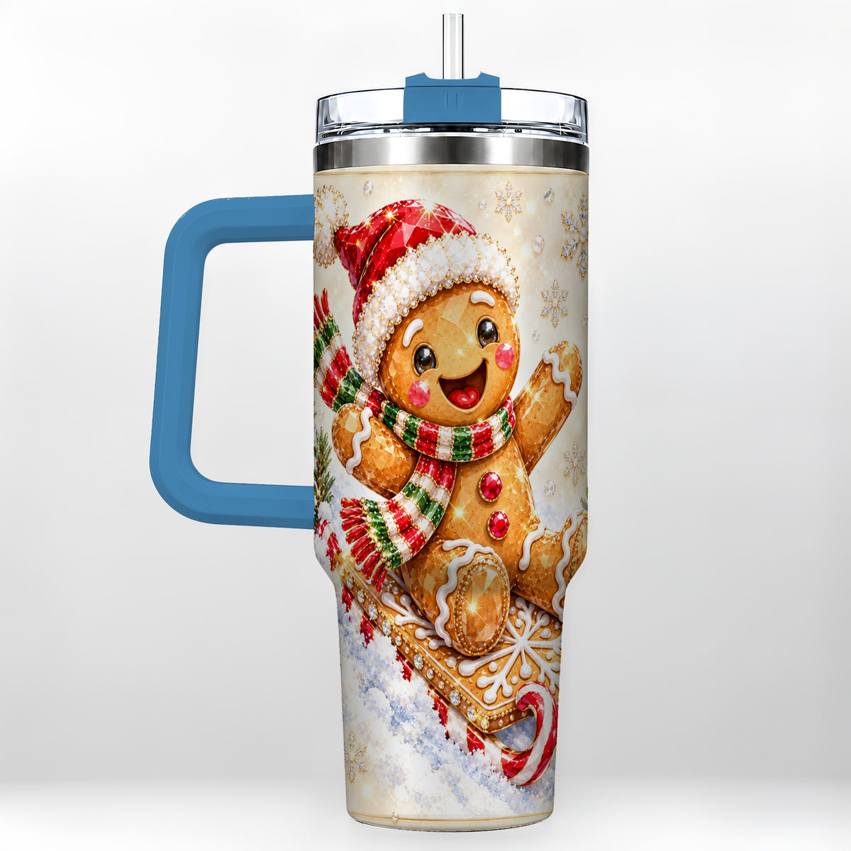 #pl[40oz|Blue] Jeweled Gingerbread 40oz Tumbler, Christmas Stainless Steel Travel Cup