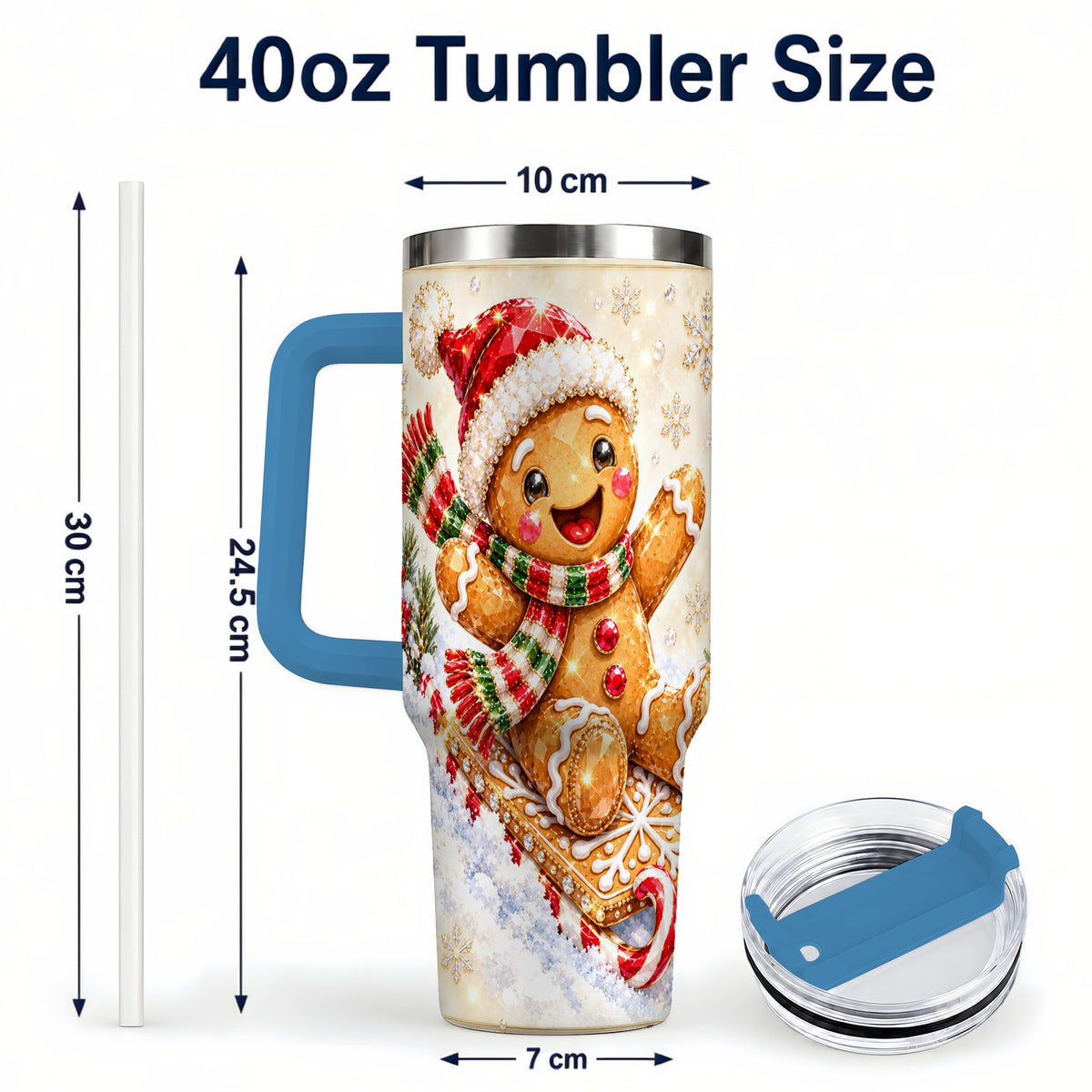 #pl[40oz|Blue] Jeweled Gingerbread 40oz Tumbler, Christmas Stainless Steel Travel Cup