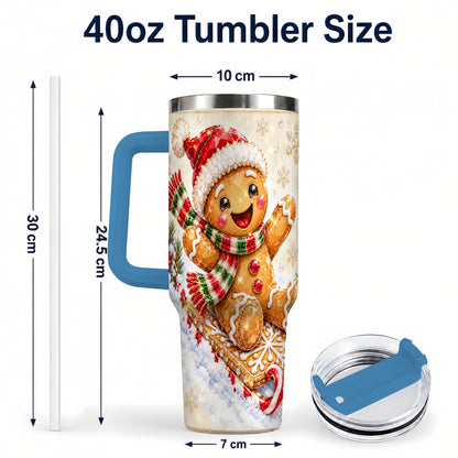 #pl[40oz|Blue] Jeweled Gingerbread 40oz Tumbler, Christmas Stainless Steel Travel Cup