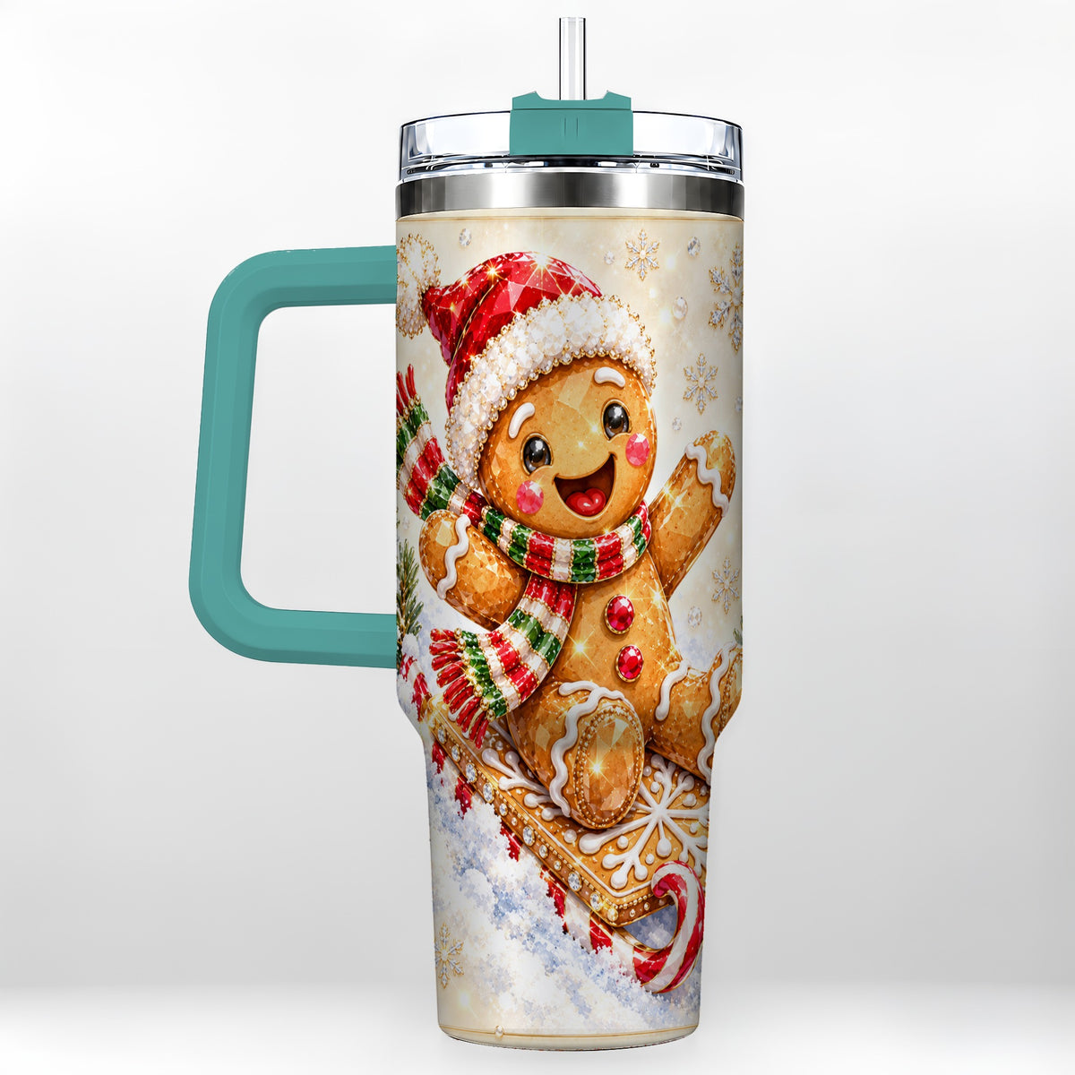 #pl[40oz|Green] Jeweled Gingerbread 40oz Tumbler, Christmas Stainless Steel Travel Cup