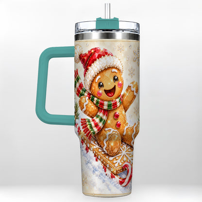 #pl[40oz|Green] Jeweled Gingerbread 40oz Tumbler, Christmas Stainless Steel Travel Cup
