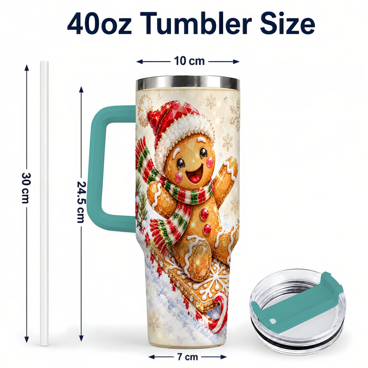#pl[40oz|Green] Jeweled Gingerbread 40oz Tumbler, Christmas Stainless Steel Travel Cup