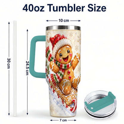#pl[40oz|Green] Jeweled Gingerbread 40oz Tumbler, Christmas Stainless Steel Travel Cup