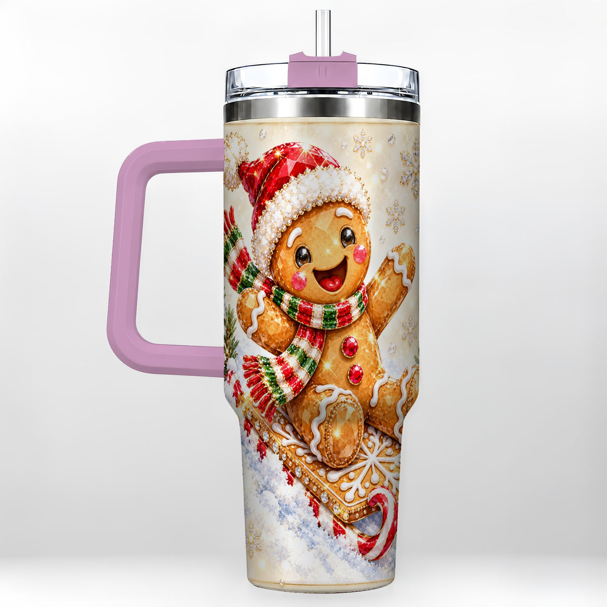 #pl[40oz|Pink] Jeweled Gingerbread 40oz Tumbler, Christmas Stainless Steel Travel Cup