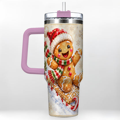 #pl[40oz|Pink] Jeweled Gingerbread 40oz Tumbler, Christmas Stainless Steel Travel Cup