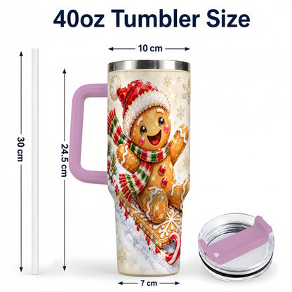 #pl[40oz|Pink] Jeweled Gingerbread 40oz Tumbler, Christmas Stainless Steel Travel Cup