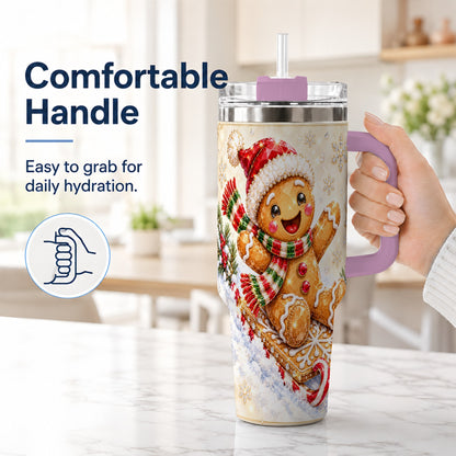 #pl[40oz|Pink] Jeweled Gingerbread 40oz Tumbler, Christmas Stainless Steel Travel Cup