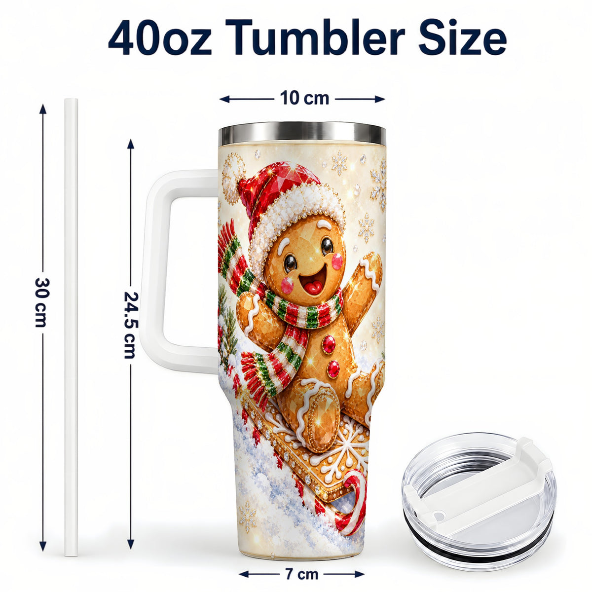 #pl[40oz|White] Jeweled Gingerbread 40oz Tumbler, Christmas Stainless Steel Travel Cup