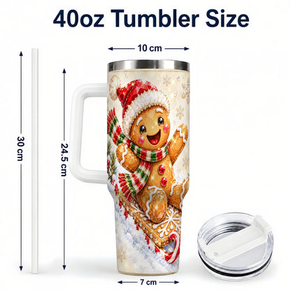 #pl[40oz|White] Jeweled Gingerbread 40oz Tumbler, Christmas Stainless Steel Travel Cup