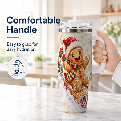 #pl[40oz|White] Jeweled Gingerbread 40oz Tumbler, Christmas Stainless Steel Travel Cup