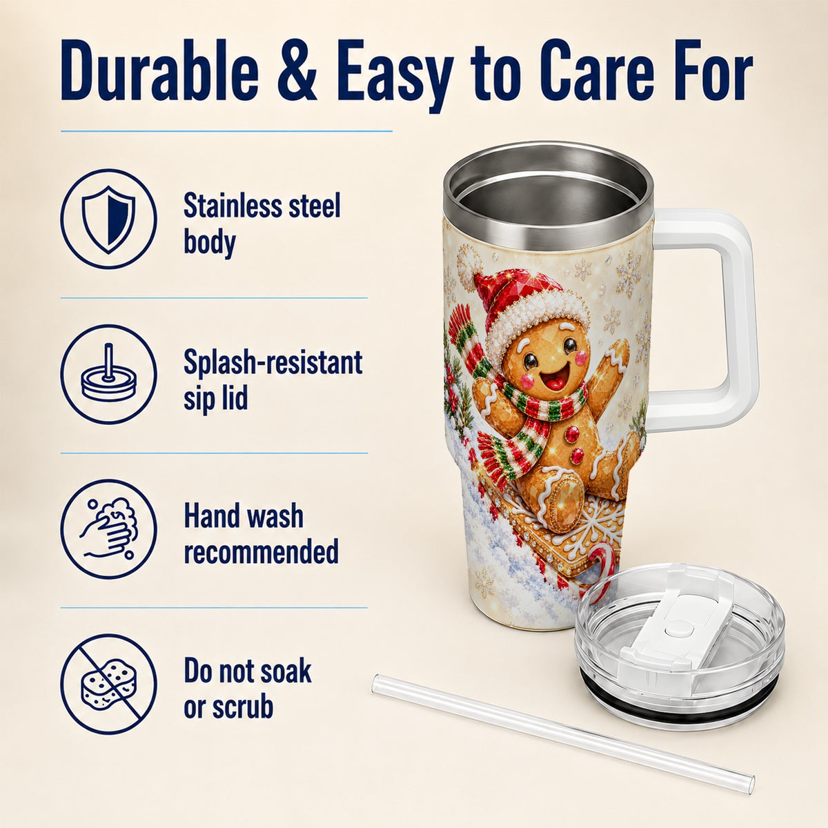 Jeweled Gingerbread 40oz Tumbler, Christmas Stainless Steel Travel Cup