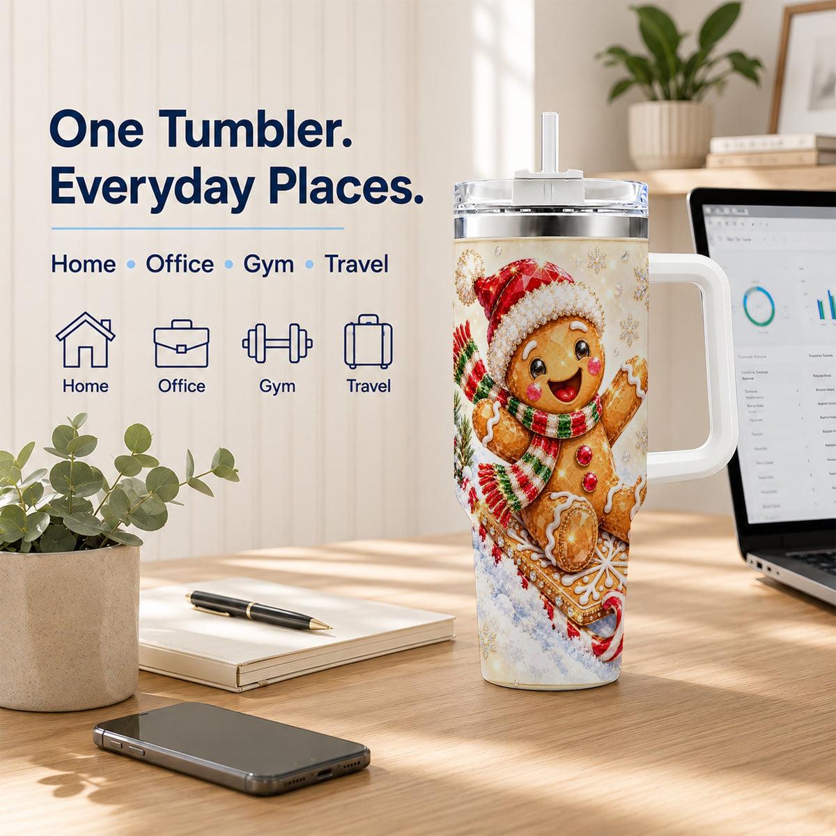 Jeweled Gingerbread 40oz Tumbler, Christmas Stainless Steel Travel Cup