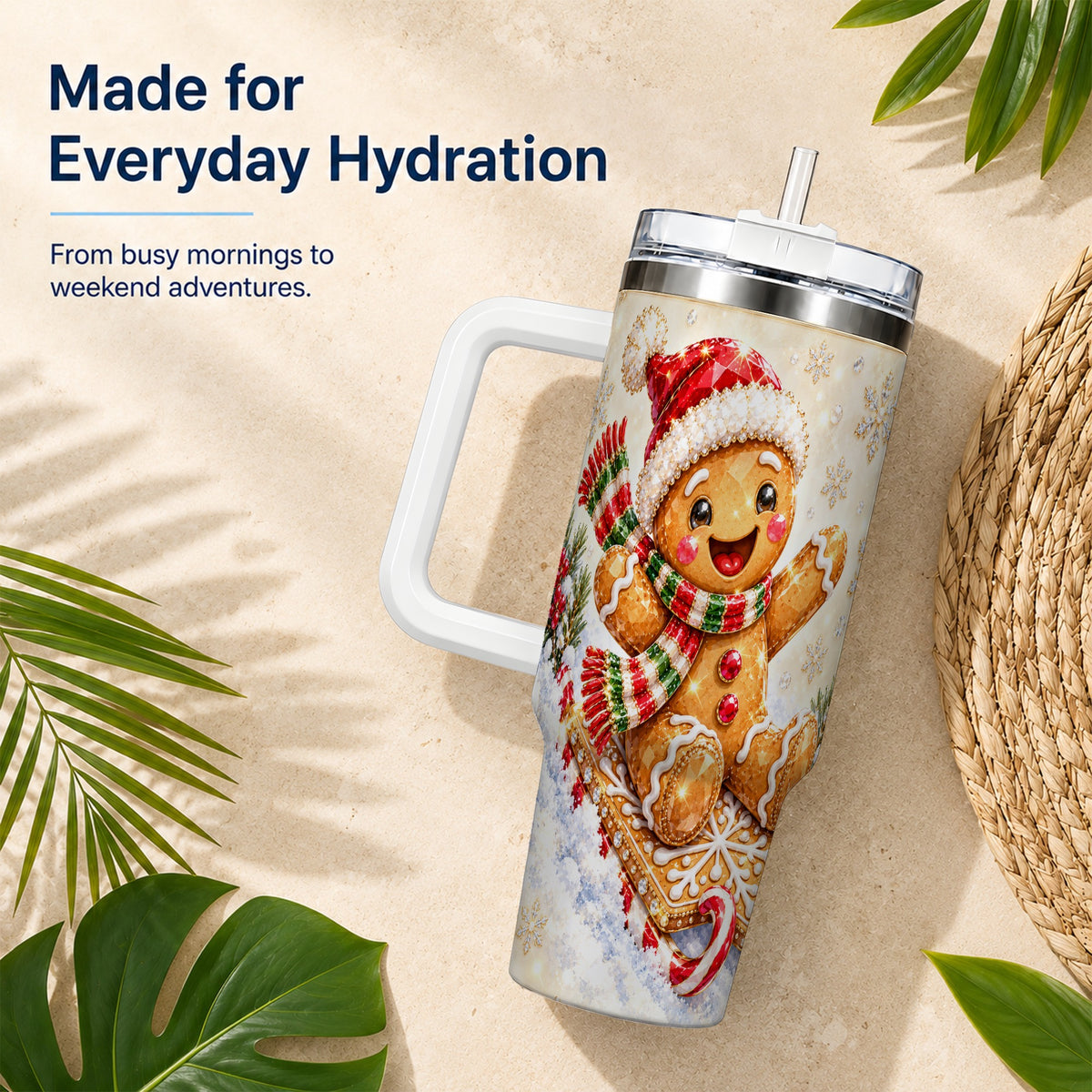 Jeweled Gingerbread 40oz Tumbler, Christmas Stainless Steel Travel Cup