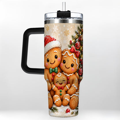#pl[40oz|Black] Gingerbread Family 40oz Tumbler, Christmas Stainless Steel Travel Cup