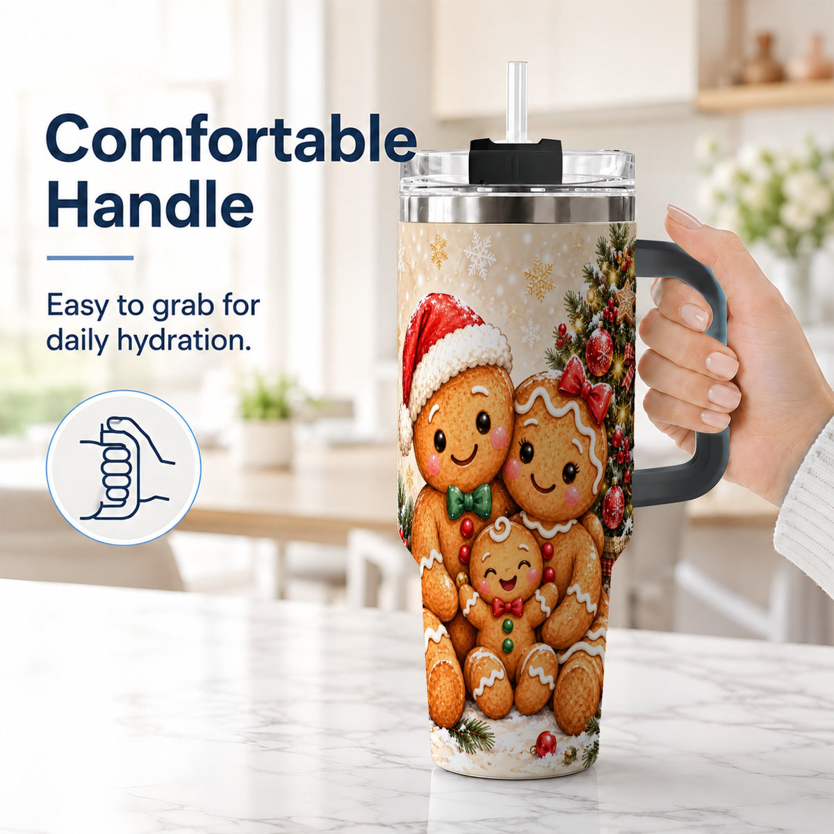 #pl[40oz|Black] Gingerbread Family 40oz Tumbler, Christmas Stainless Steel Travel Cup