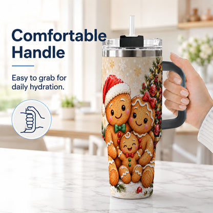 #pl[40oz|Black] Gingerbread Family 40oz Tumbler, Christmas Stainless Steel Travel Cup