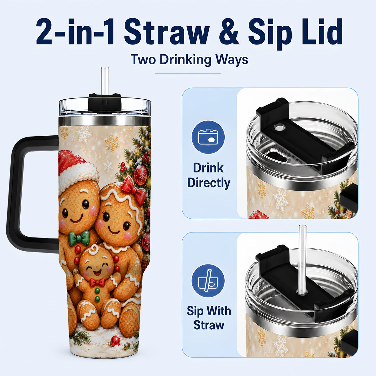 #pl[40oz|Black] Gingerbread Family 40oz Tumbler, Christmas Stainless Steel Travel Cup