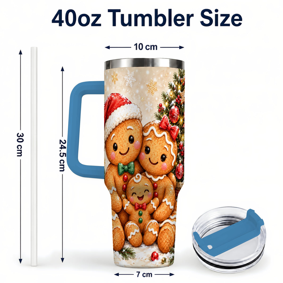 #pl[40oz|Blue] Gingerbread Family 40oz Tumbler, Christmas Stainless Steel Travel Cup