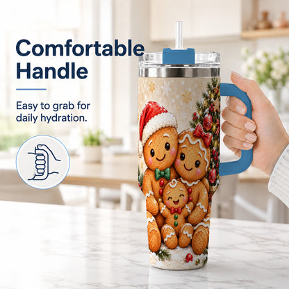 #pl[40oz|Blue] Gingerbread Family 40oz Tumbler, Christmas Stainless Steel Travel Cup