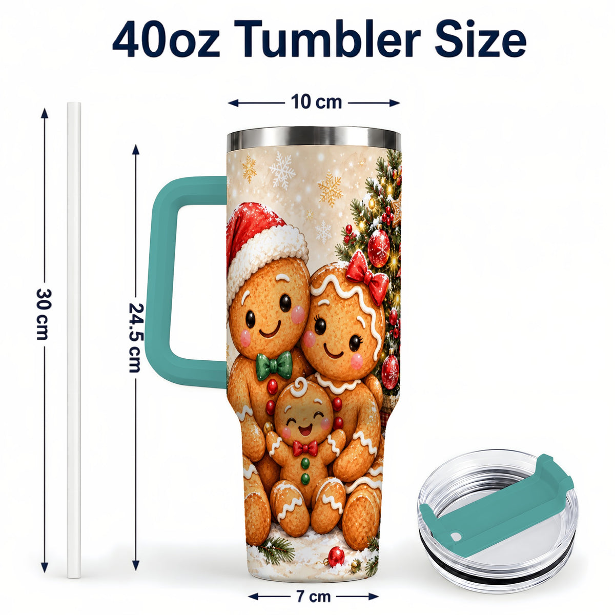 #pl[40oz|Green] Gingerbread Family 40oz Tumbler, Christmas Stainless Steel Travel Cup