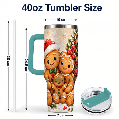 #pl[40oz|Green] Gingerbread Family 40oz Tumbler, Christmas Stainless Steel Travel Cup