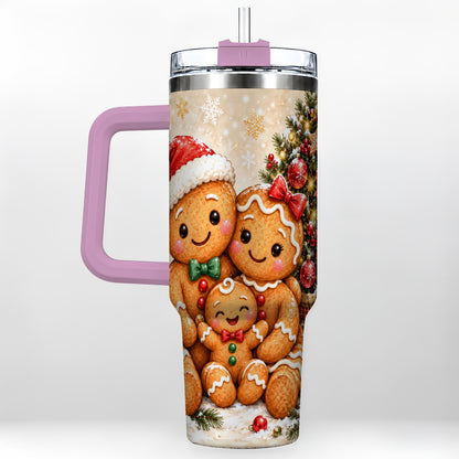 #pl[40oz|Pink] Gingerbread Family 40oz Tumbler, Christmas Stainless Steel Travel Cup
