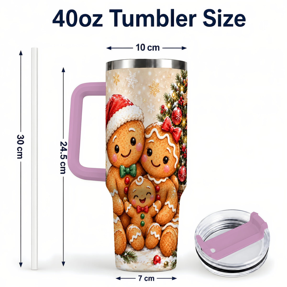 #pl[40oz|Pink] Gingerbread Family 40oz Tumbler, Christmas Stainless Steel Travel Cup