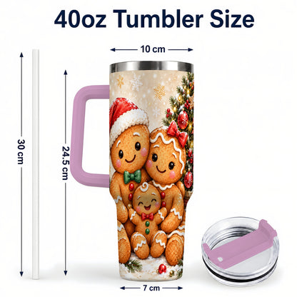#pl[40oz|Pink] Gingerbread Family 40oz Tumbler, Christmas Stainless Steel Travel Cup