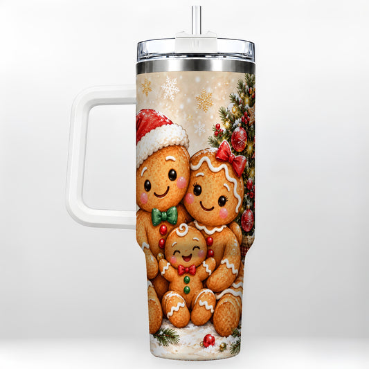 Gingerbread Family 40oz Tumbler, Christmas Stainless Steel Travel Cup