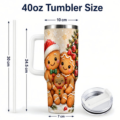 #pl[40oz|White] Gingerbread Family 40oz Tumbler, Christmas Stainless Steel Travel Cup