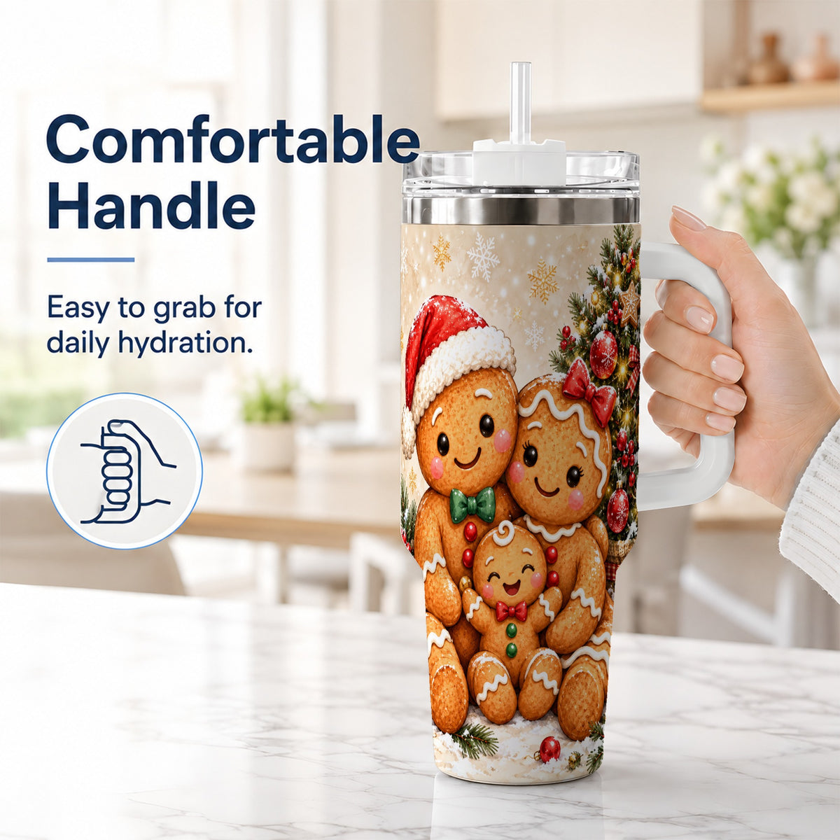 #pl[40oz|White] Gingerbread Family 40oz Tumbler, Christmas Stainless Steel Travel Cup