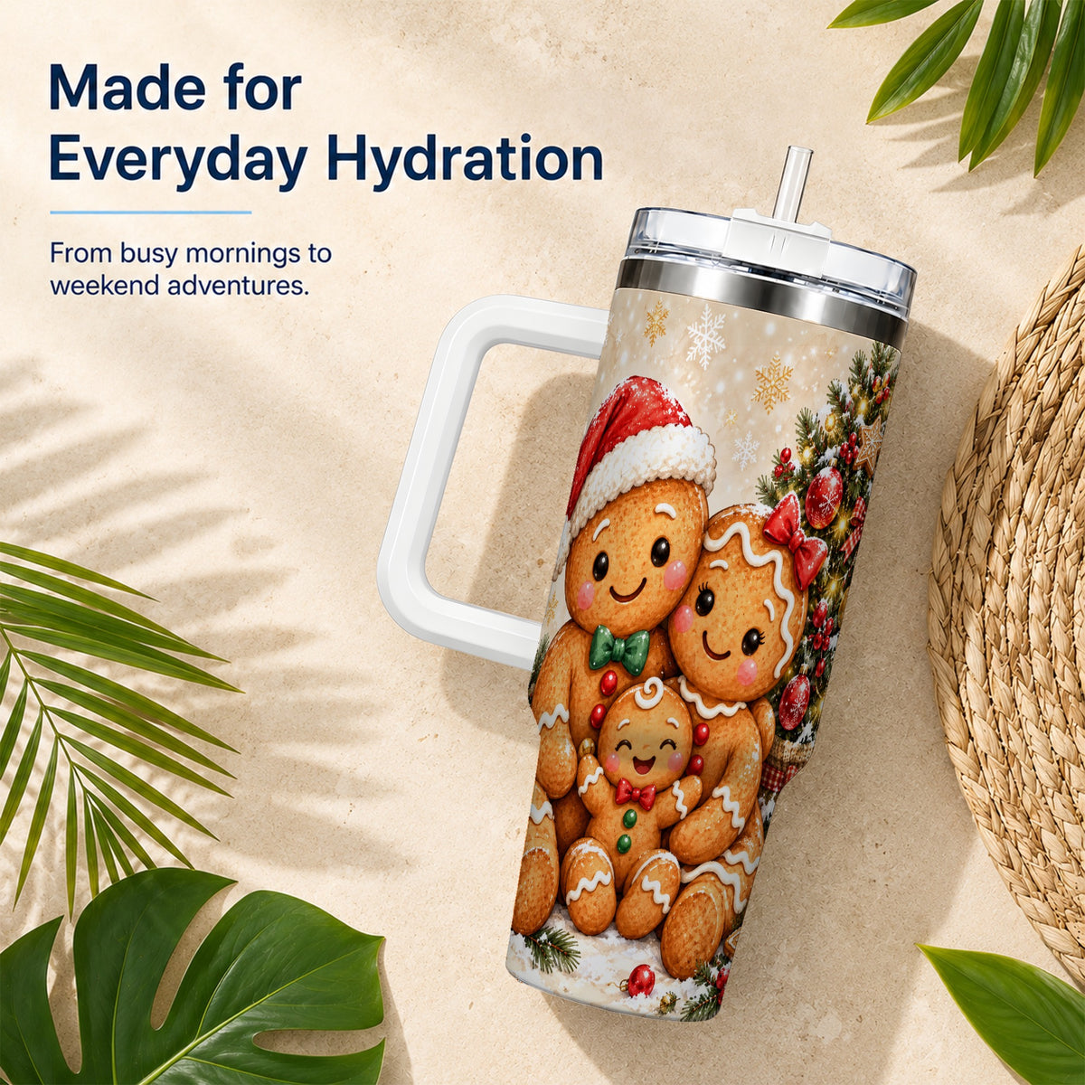 Gingerbread Family 40oz Tumbler, Christmas Stainless Steel Travel Cup
