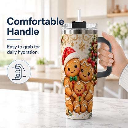 #pl[40oz|Black] Ornate Gingerbread Family 40oz Tumbler, Stainless Steel Travel Cup